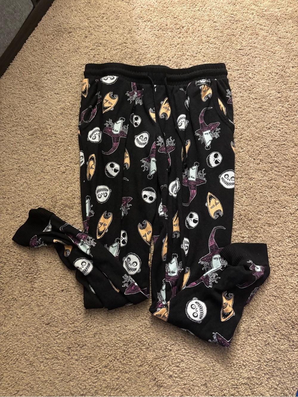 Black Halloween Character Print Jogger Pants
